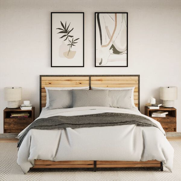 vidaXL V&auml;ggmonterade s&auml;ngbord med LED-lampor 2 st r&ouml;kf&auml;rgad ek