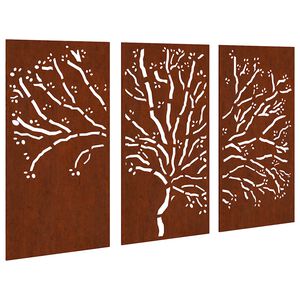 vidaXL V&auml;ggdekorationer 3 delar 105x55 cm rosttr&ouml;gt st&aring;l tr&auml;ddesign