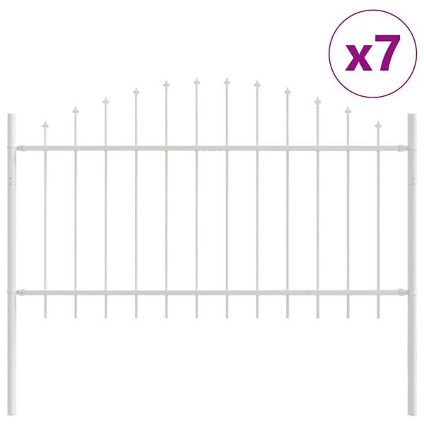 vidaXL Trädgårdsstängsel 7 pcs Vit 170 x 140 cm Pulverlackerat stål