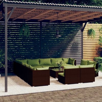 vidaXL Loungegrupp för trädgården med dynor 14 delar konstrotting brun