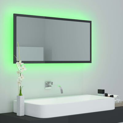 vidaXL Badrumsspegel med LED grå högglans 90x8,5x37 cm akryl