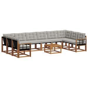 vidaXL Utomhussoffset med kudde 11 pcs Naturlig och Ljus Gr&aring;