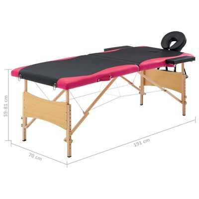 vidaXL Hopfällbar massagebänk 2 sektioner trä svart och rosa
