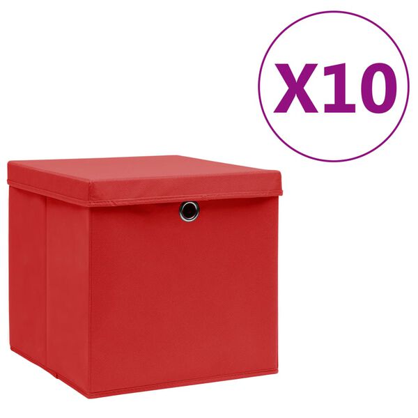 vidaXL F&ouml;rvaringsl&aring;dor med lock 10 st 28x28x28 cm r&ouml;d