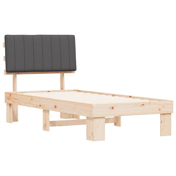vidaXL Sängram med Klädd Huvudgavel Mörkgrå 90 x 200 cm Massiv furu