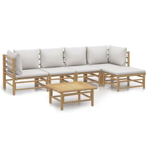vidaXL Loungegrupp 6 delar ljusgr&aring;a dynor bambu