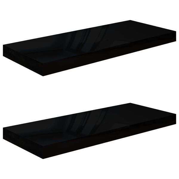 vidaXL Sv&auml;vande v&auml;gghyllor 2 st svart h&ouml;gglans 60x23,5x3,8 cm MDF