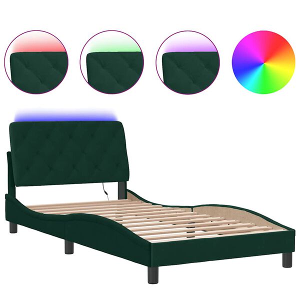 vidaXL Bed Frame with LED without Mattress Dark Green 100x200 cm Velvet