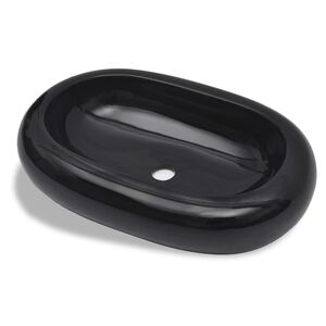 vidaXL Handfat svart keramisk oval