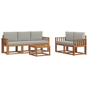 vidaXL Utomhussoffset med kudde 6 pcs Naturlig och Ljus Gr&aring;