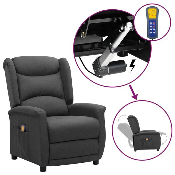 vidaXL Massagef&aring;t&ouml;lj med uppresningshj&auml;lp m&ouml;rkgr&aring; tyg