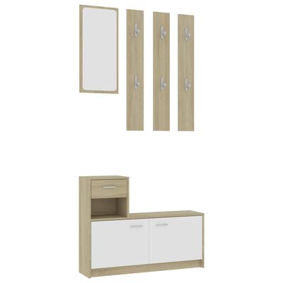 vidaXL Hallmöbler vit och sonoma-ek 100x25x76,5 cm konstruerat trä