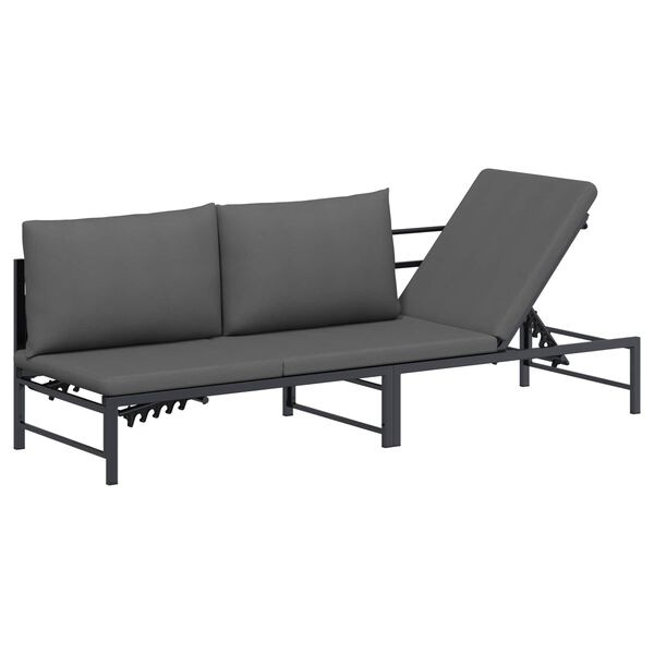 vidaXL Solstol f&ouml;r 3 personer Svart 200 x 62 x 59 cm Textilene