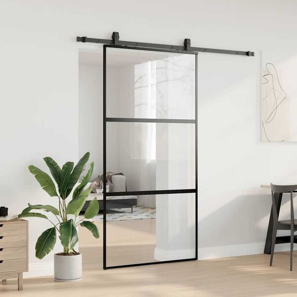 vidaXL Skjutd&ouml;rr med beslag svart 102,5x205 cm h&auml;rdat glas