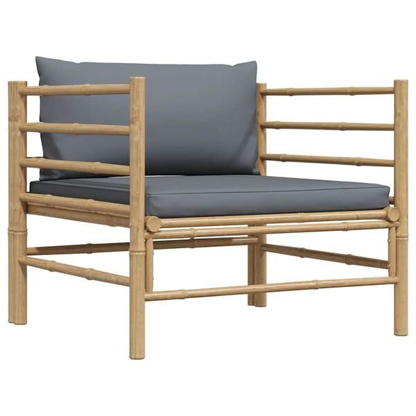 vidaXL Trädgårdssoffa med mörkgråa dynor bambu