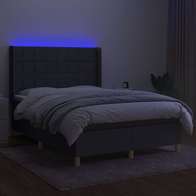 vidaXL Ramsäng med madrass & LED mörkgrå 140x190 cm tyg