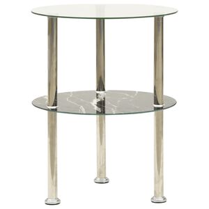 322789 vidaXL 2-Tier Side Table Transparent & Black 38 cm Tempered Glass