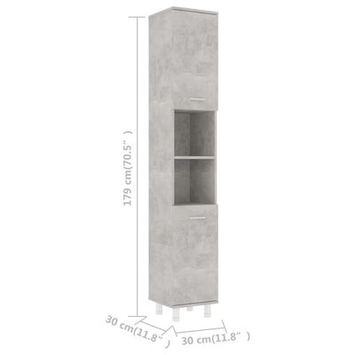 vidaXL Badrumsskåp betonggrå 30x30x179 cm spånskiva