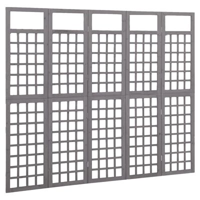 vidaXL Rumsavdelare/Spaljé 5 paneler massiv furu grå 201,5x180 cm