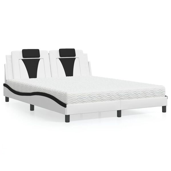 vidaXL Bed "Viana" with Mattress White and Black 160x200 cm Faux Leather
