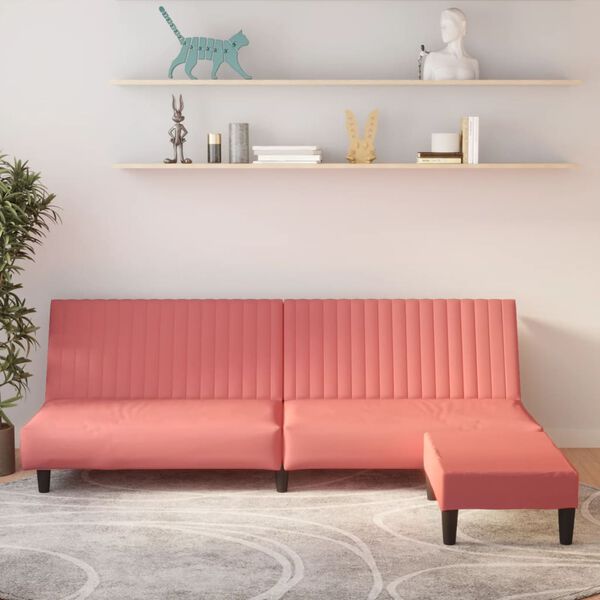 vidaXL B&auml;ddsoffa 2-sits med fotpall rosa sammet