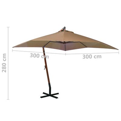 vidaXL Hängande parasoll med stång taupe 3x3 m massivt granträ