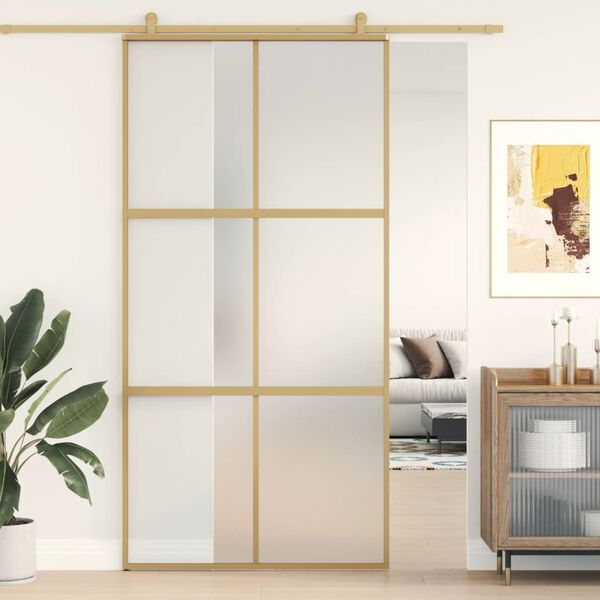 vidaXL Skjutd&ouml;rr guld 102,5x205 cm frostat ESG-glas och aluminium