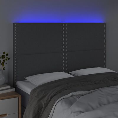 vidaXL Sänggavel LED mörkgrå 144x5x118/128 cm tyg