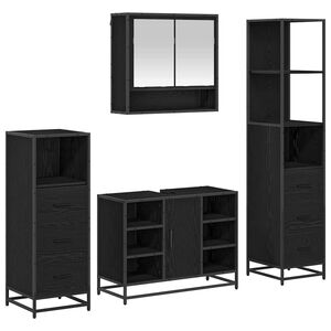 vidaXL Badrumsm&ouml;belset 4 st Svart Ek 80 x 33 x 60 cm Konstruerat tr&auml;
