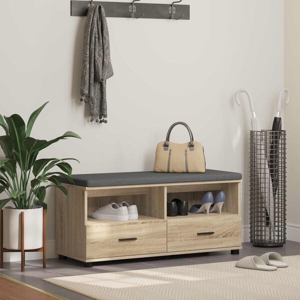 vidaXL Hallb&auml;nk Sonoma-ek 100 x 38 x 46 cm Sp&aring;nskiva och kl&auml;dfabric