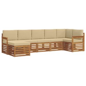 vidaXL Sektionsoffgrupp 7 pcs Naturlig och Beige Massivt Akaciatr&auml;