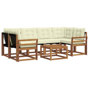 vidaXL Utomhussoffset med kudde 7 pcs Naturlig och Gr&auml;dde