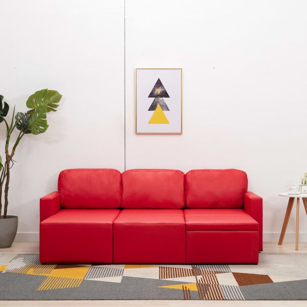 vidaXL Bäddsoffa modulär 3-sits röd konstläder