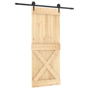 vidaXL Skjutd&ouml;rr Naturlig och svart 85 x 210 cm Massiv furutr&auml;d&ouml;rr