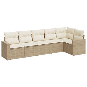 vidaXL Soffgrupp f&ouml;r tr&auml;dg&aring;rden med dynor 6 delar beige konstrotting