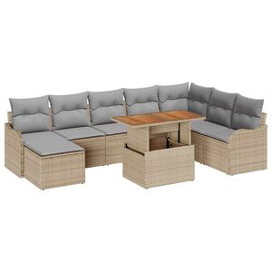 vidaXL Tr&auml;dg&aring;rdsoffset med kudde 9 pcs beige och ljusgr&aring;