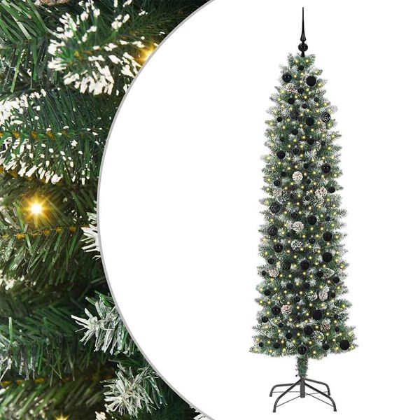vidaXL Konstgjort smalt jultr&auml;d med 300 LED-lampor Gr&ouml;n och Vit 210 cm