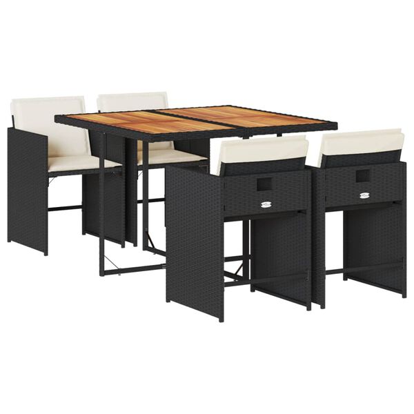 vidaXL Matgrupp f&ouml;r tr&auml;dg&aring;rden med dynor 5 delar svart konstrottning