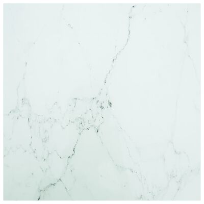vidaXL Bordsskiva vit 80x80 cm 6 mm härdat glas med marmortextur