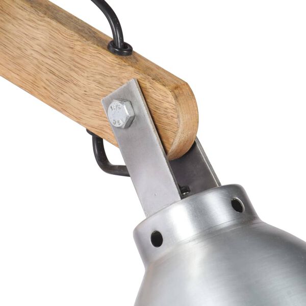vidaXL V&auml;gglampa E27 silver massivt mangotr&auml; och j&auml;rn