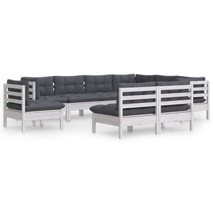vidaXL Loungegrupp med dynor 9 delar vit massiv furu