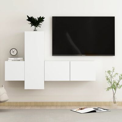 vidaXL TV-skåp 3 delar vit konstruerat trä