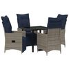 vidaXL Bord- och stolset med kudde 5 pcs Gr&aring; PE Rattan