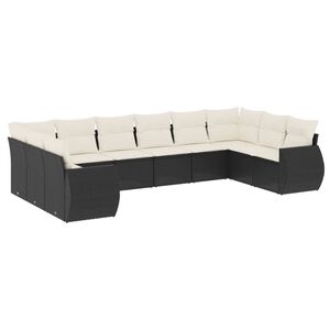 vidaXL Loungegrupp 10 delar med svarta dynor konstrotting