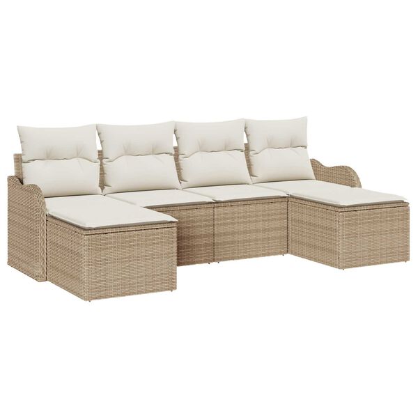 vidaXL Tr&auml;dg&aring;rdsoffset med kudde 6 pcs Beige Poly rattan