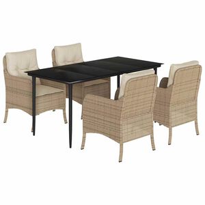vidaXL Matgrupp f&ouml;r tr&auml;dg&aring;rden med dynor 5 delar beige konstrotting