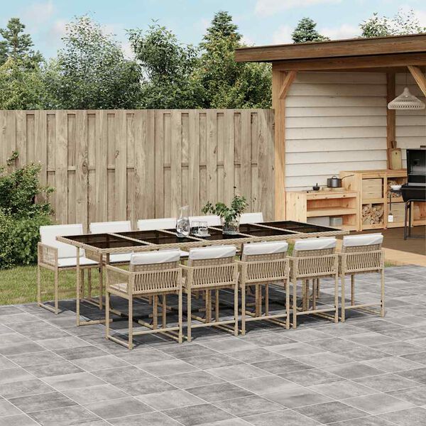 vidaXL Matgrupp f&ouml;r tr&auml;dg&aring;rden med dynor 11 delar beige konstrotting