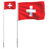 vidaXL Schweiz flagga och flaggstång 5,55 m aluminium
