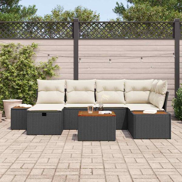 vidaXL Tr&auml;dg&aring;rdsoffset 7 pcs Svart 55 x 62 x 69 cm Poly rattan