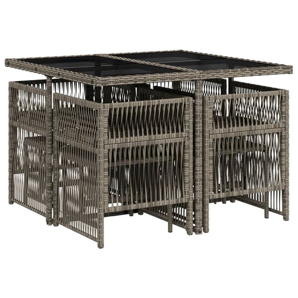 vidaXL Matgrupp f&ouml;r tr&auml;dg&aring;rden med dynor 9 delar gr&aring; konstrotting